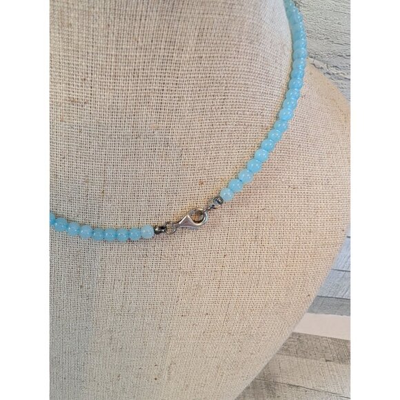 Handmade Blue Beaded Necklace With Crystal Drop Pendant & Lobster Clasp Closure - Picture 4 of 6